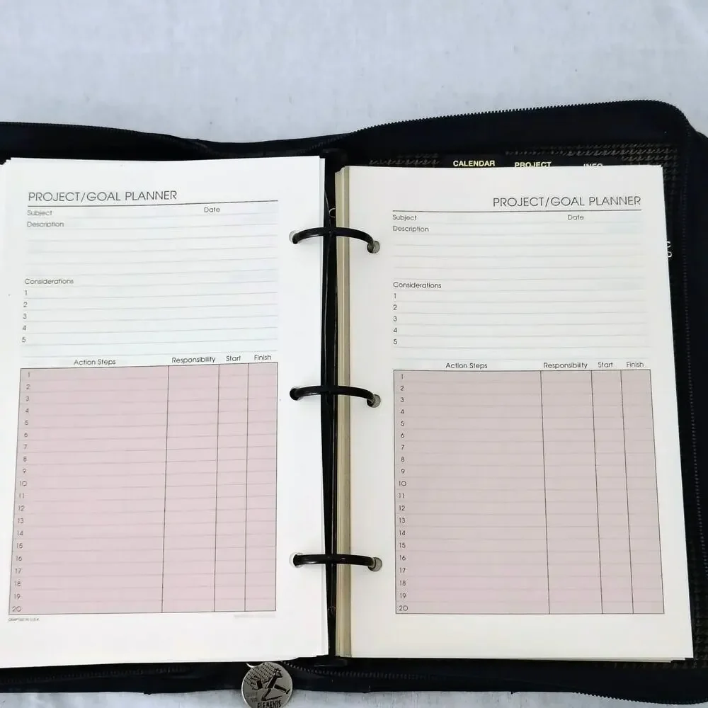 Lodis Black Leather Zip Folio Binder Planner Business Lined Pages Expense Notes